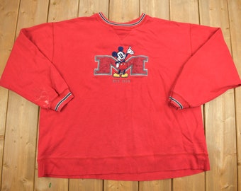 Vintage 1990s Mickey Mouse Disney Embroidered Crewneck / Red Sweatshirt / 90s Cartoon Sweatshirt / TV And Movie Promo / 90s Mickey / Disney