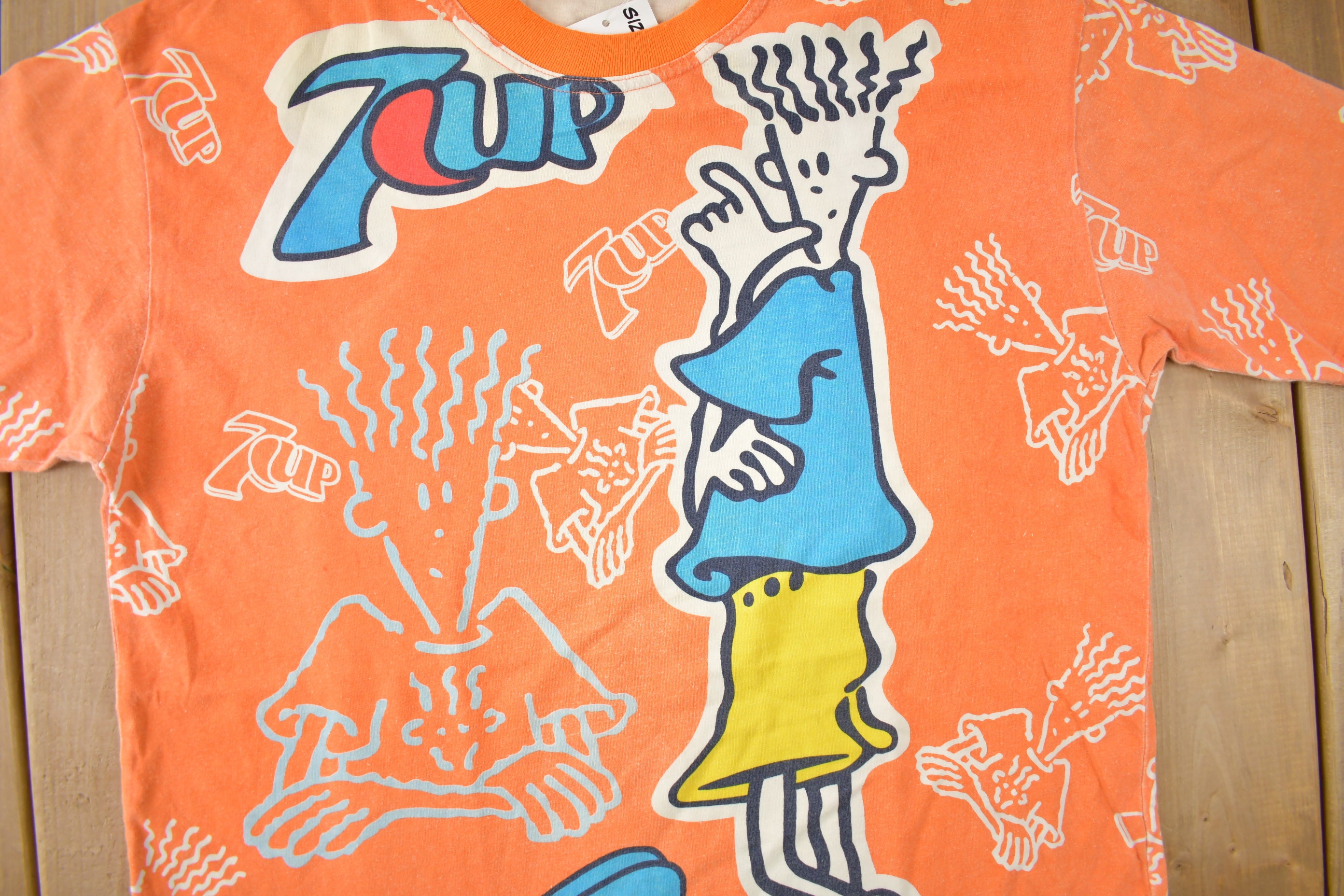 Vintage 1990s 7UP Soda Promo All Over Print Graphic T Shirt Size 