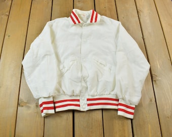 Vintage 1970s Blank White King Louie Pro Fit Light Jacket Made In USA / Size XS / Varsity Style