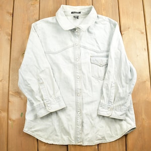 Vintage 1990s For Joseph Light Wash Denim Blank Button Up Shirt / 1990s Button Up / Vintage Flannel / Basic Button Up / Womens Size Large