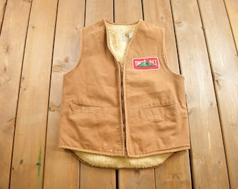 Vintage 1970s Carhartt Sherpa gefütterte Jagdweste / Vintage Arbeitskleidung / Streetwear / 80er / Made In USA / Naturbursche / Braune Arbeitsweste