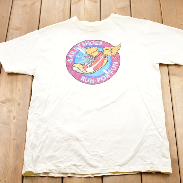 Vintage 1990s Sailin' Shoes Run For Fun Graphic T-Shirt / Graphic / 80s / 90s / Streetwear / Retro Style / Single Stitch / Made In USA