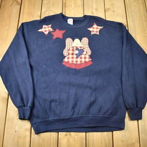 Vintage 1990s Embroidered Angel Crewneck Sweatshirt / 90s Crewneck / Souvenir / Made In USA / Streetwear / Patchwork Sweater