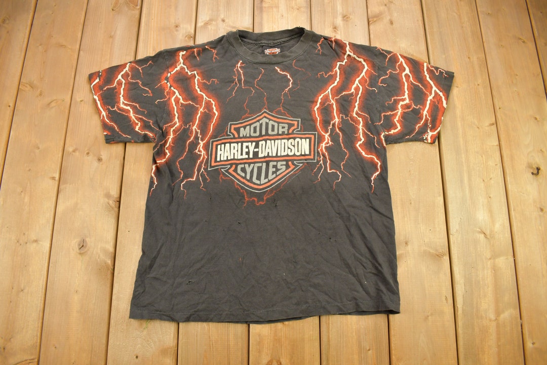 トップス Vintage Harley Thunder Lightning Orange Vintage REPRINT