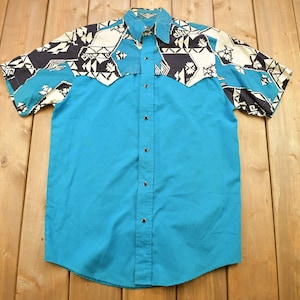 Vintage 1990s Steer West Shirts Aztec Pattern Button Up Shirt / Made In USA / Vintage Cowboy Shirt / Rodeo Shirt / Western Style
