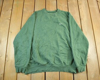 Vintage 2000s Nike Embroidered Mini Swoosh Navy Crewneck Sweatshirt Men's XL / Vintage Nike / Sportswear / Y2K Athleisure