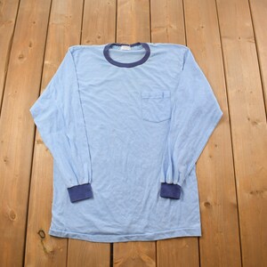 Vintage 1990s Blank Blue Long Sleeve Shirt / 90s Long Sleeve / Essential / Streetwear / Basic Shirt