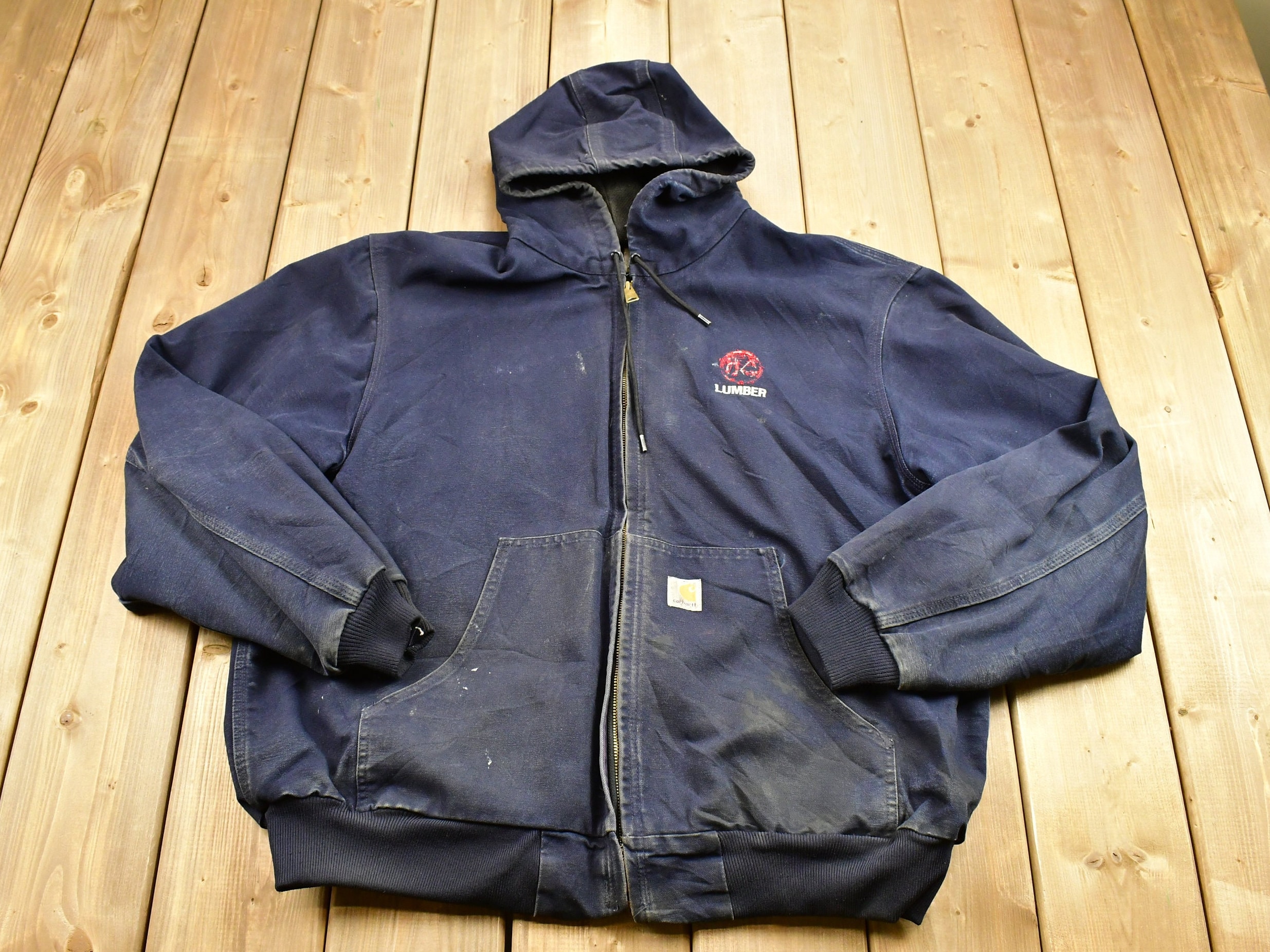 Vintage 1990s Carhartt Full Zip Embroidered Workwear Jacket Streetwear Fashion Distressed Carhartt Lumber Patch Canvas Bomber Jacket Etsy