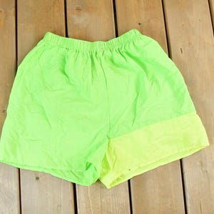 Vintage 1990s Neon Swim Shorts / 90s Vintage Urban Gear Shorts / Vintage Denim Shorts / Made in USA / Summer Wear