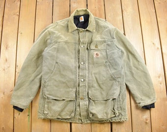 Casaco Carhartt Tradicional Vintage dos anos 80 / Desgaste Natural / Anos 80 / Roupa para Atividades ao Ar Livre / Casaco / Carhartt dos anos 90 / Casaco de Trabalho / Fabricado por Sindicatos