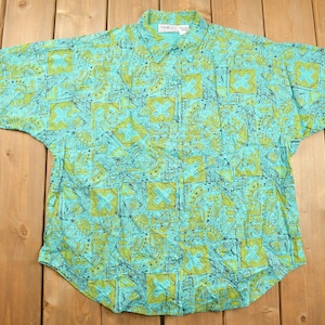 Vintage 1990s Venezia All Over Print Button Up Blouse / Women's Vintage / Casual Shirt / Abstract Pattern