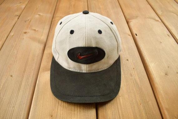 Vintage 1990s Nike Mini Swoosh Patch Leather Bill Strap Back Hat