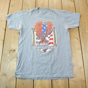 Vintage 1992 Harley Davidson 3D Emblem Bald Eagle T-Shirt / Single Stitch / Made In USA / Biker Tee / Cmaerons Motorcycles Perth Ontario