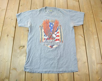 Vintage 1992 Harley Davidson 3D Emblem Bald Eagle T-Shirt / Single Stitch / Made In USA / Biker Tee / Cmaerons Motorcycles Perth Ontario