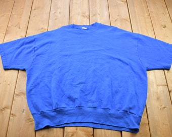 Vintage 1990s Blank Crewneck Short Sleeve Sweatshirt / 90s Crewneck / Short Sleeve Sweater / Essential / Streetwear / 90s Blank