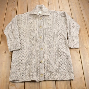 Vintage 1990s Kilronan 100% Wool Cable Knit Sweater / Vintage Cardigan / Outdoorsman / Vintage Knit / Winter Sweatshirt / Made In Ireland