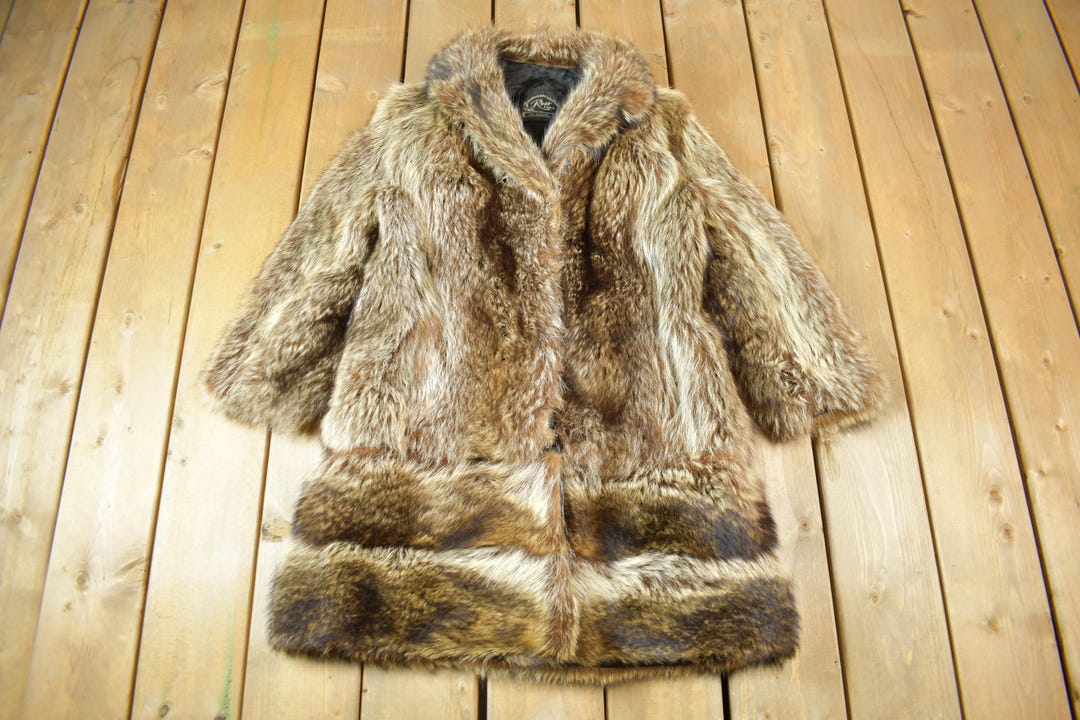 Vintage 1970s Ross Furs Adjustable Length Brown Raccoon Fur Coat