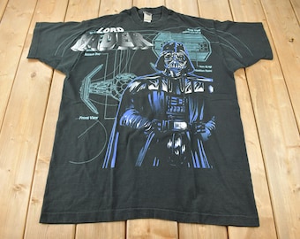 Vintage 1996 Star Wars Lord Vader Tie Fighter All Over Print Graphic T-Shirt Size XL Made In USA