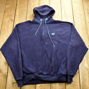 Vintage 1980's / 1990's Nike Embroidered Spellout Hoodie /Nike Grey Tag / Nike Tech / Athletic Pull Over / Made In USA / Quarter Zip