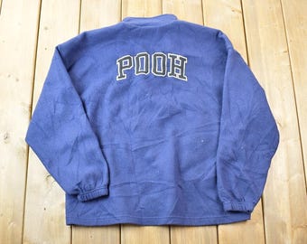 Sudadera vintage de franela con cuello alto, diseño de Winnie the Pooh, de Disney, con cremallera de un cuarto, años 90, Mickey, bordada, hecha en EE. UU.
