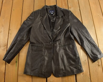 Vintage 1990s Denim & Co Leather Coat / Black Leather / Fall Outerwear / Leather Coat / Winter Outerwear / Streetwear / 90s Leather
