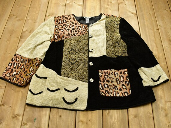 Vintage 1990s Patchwork Button Up Abstract Graphi… - image 1