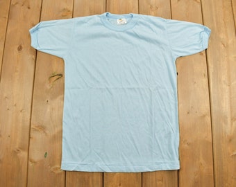 Vintage 1980s Blue Blank T Shirt / Vintage T Shirt / Streetwear / Blank Tee / 24K Fashions / Single Stitch / Essential