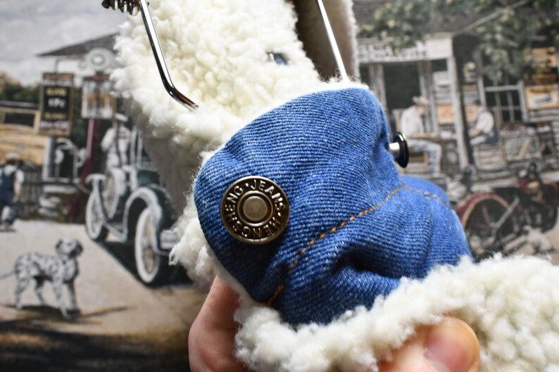 Vintage Denim Sherpa Lined Overcoat Jacket Formal Dress Winter Wear Workwear Streetwear