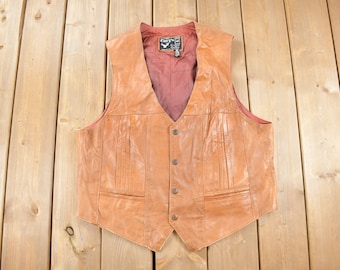 Vintage 1980s Cevys Brown Leather Vest / Eagle Buttons
