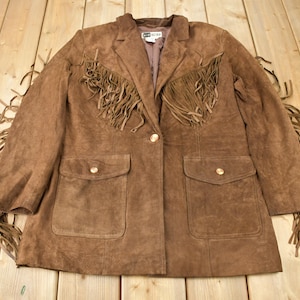 Vintage 1990s Together Genuine Leather Suede Fringe Jacket / Western Jacket / Vintage Fringe Coat / Vintage Leather / Size Large