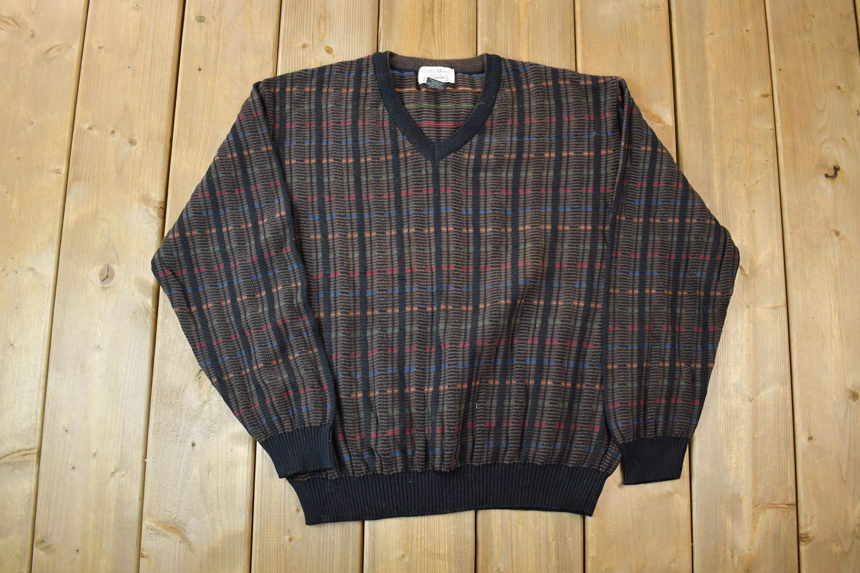 Vintage 1990s Corto Uomo Knit V Neck Sweater / 90s Crewneck / Made