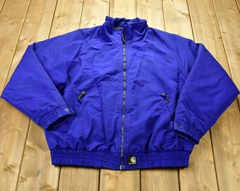 Vintage 1990s Carhartt Fleece Lined Windbreaker Jacket / Workwear / Streetwear / 90s / Fleece Lined Jacket / Blue Jacket / Fall Jacket
