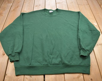 Vintage 1990s Jerzees Blank Green Crewneck Sweatshirt / 90s Crewneck / Made In USA / Essential / Streetwear / 90s