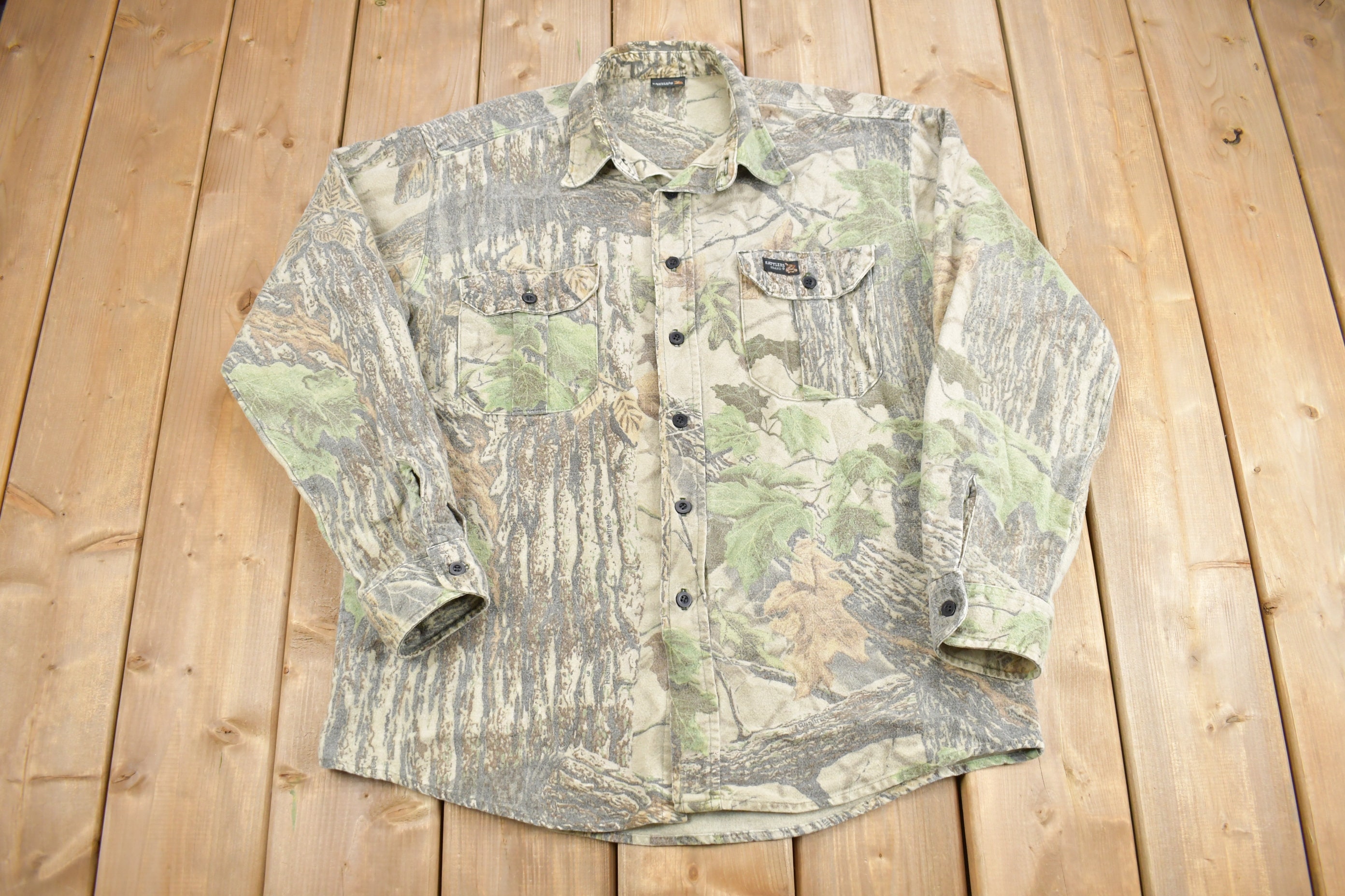 Vintage 1990s Rattlers Brand Real Tree Camo Button up Shirt / 1990s Button  up / Vintage Flannel / Casual Wear / Workwear / Pattern Button Up 