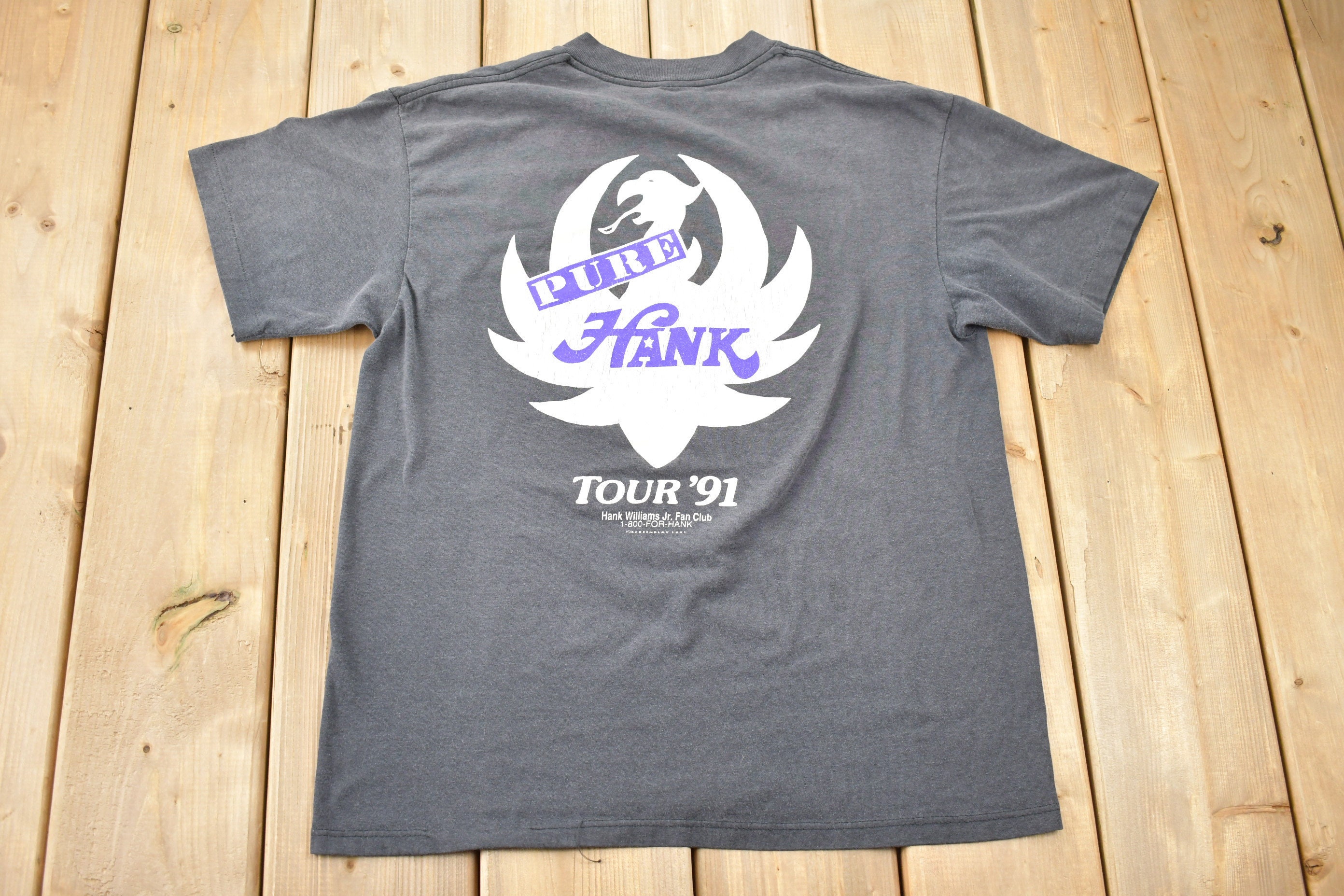 Vintage 1991 Hank Williams Jr Fan Club Pure Hank Tour Graphic T 