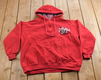 Vintage 1990s Mickey Mouse Disney Hoodie / Vintage Sweatshirt / Vintage Disney / Mickey / Embroidered / Mickey Hoodie / Plaid Font / Zip Up