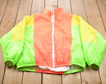 Jaqueta corta-vento vintage dos anos 90 com blocos de cores / Cores vibrantes / Roupa esportiva para primavera/verão / Moda urbana / Athleisure / Jaqueta corta-vento dos anos 90