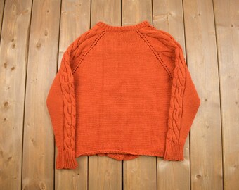 Vintage 1980s Cable Knit Knitted Cardigan Sweater / Vintage
