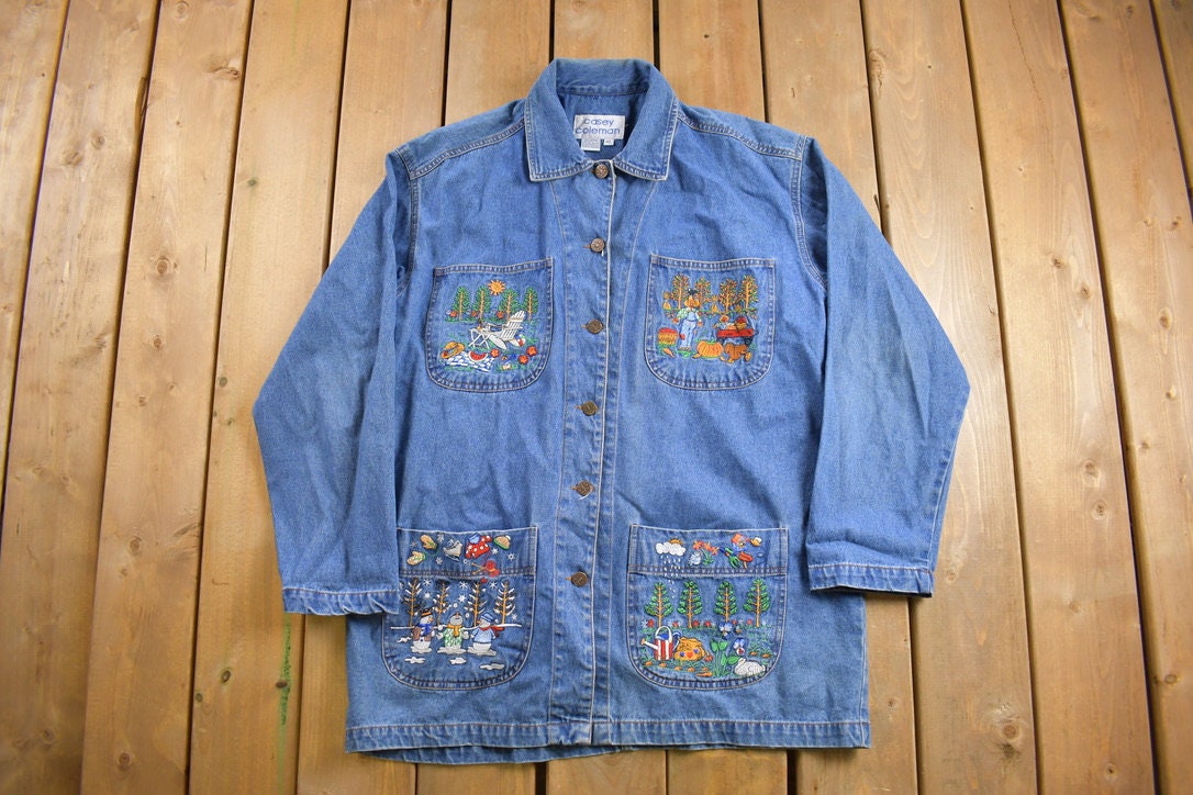 casey coleman デニムベスト　刺繍入り　ヴィンテージ 90s Casey Coleman - Etsy