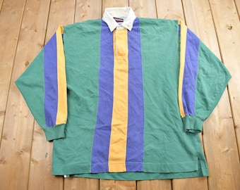 Vintage 1990s Kenneth Stevens Striped Rugby Sweatshirt / 90s Rugby / Streetwear / Rugby Shirt / Size Large /