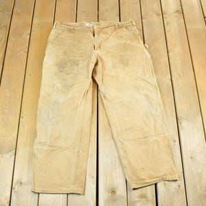 Vintage 1990s Tan Carhartt Double Knee Denim Work Jeans Size / 90s Carpenter Pants / Made In USA / Distressed Carhartt / Vintage Workwear