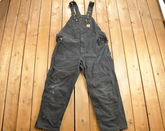 Vintage 1990s Carhartt Black Canvas Double Knee Overalls Size 44 x 32 / Utility Overalls / Vintage Workwear / Vintage Carhartt