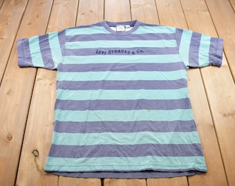 Vintage 1990s Levi Straus Striped Graphic T Shirt / Stained / Vintage T Shirt / Streetwear / Rare Vintage / Vintage Levi's