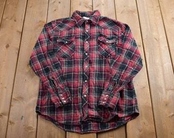 Vintage 1990s Plaid Flannel Button Up Shirt / 1990s Button Up / Vintage Flannel / Plaid Shirt / Button Down / Shadow Plaid