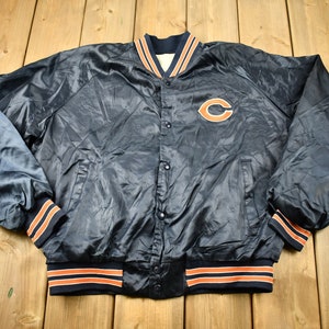 Vintage 1980s Chicago Bears NFL Satin Snap Button Bomber Jacket / Athleisure / Streetwear / Athletic Sportswear / Embroidered / Patchwork