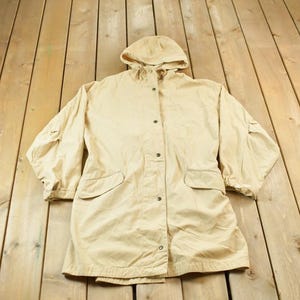 Vintage 1990s Eddie Bauer Beige Hooded Parka Jacket / Outdoor Wear / Vintage Eddie Bauer / Cargo Pockets / Outerwear / Womens Eddie Bauer
