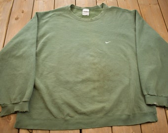 Vintage 1990s Forrest Green Nike Crewneck Sweatshirt / Vintage Nike / Made In USA / Streetwear / Athleisure / Vintage Distressing