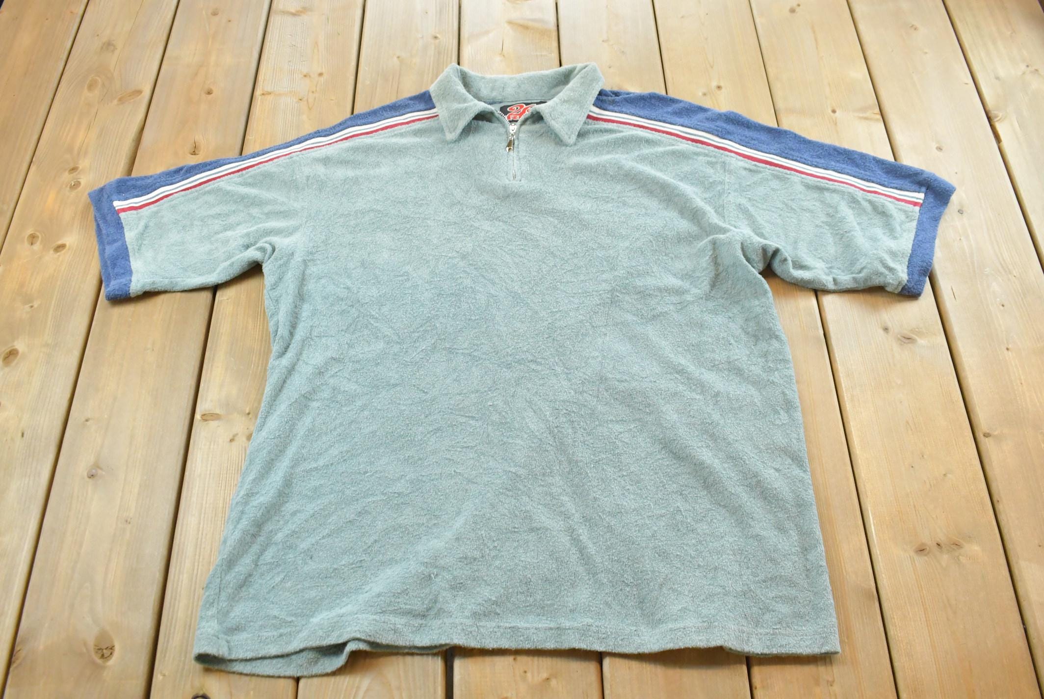 Vintage 1990s 26 Red Quarter Zip Terry Cloth Collared T-shirt Mens