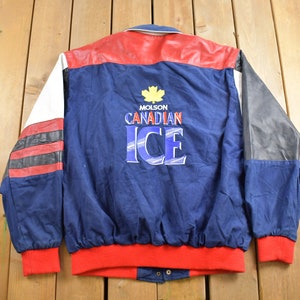 Vintage 1990s Molson Canadian Ice Leather Varsity Jacket / Embroidered / Streetwear / Made In Canada / Beer Promo Jacket