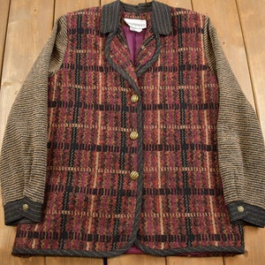 Vintage 1990s Woman&#39;s Plaid Wool Blazer / Wool Jacket  / Vintage 90s Jacket / Outdoor / Winter /Woman&#39;s Coat / Peter Popovitch Blazer /